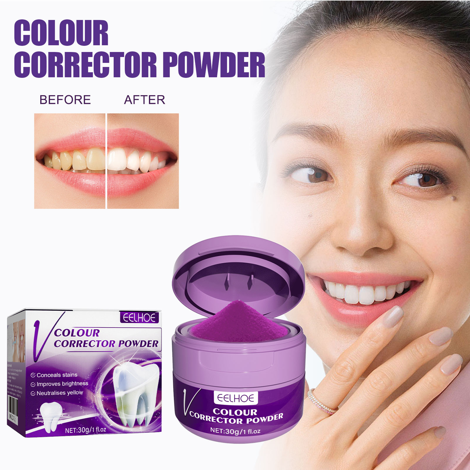 Teeth Whitening Ingredients - Teeth Whitening Purple Powder Cleaning Oral