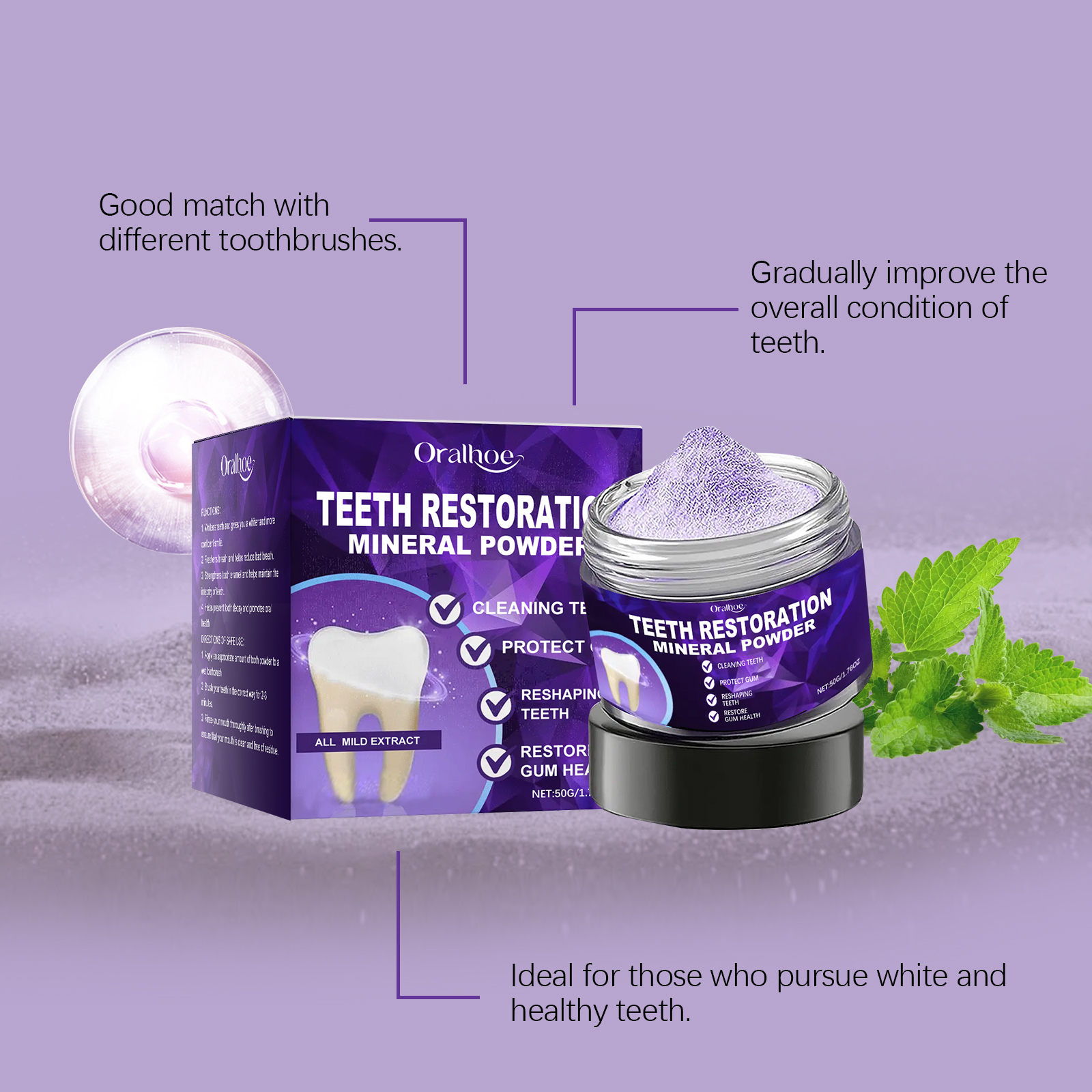 Purple Teeth Bleaching Powder  – обзор и цена Teeth Whitening Ingredients